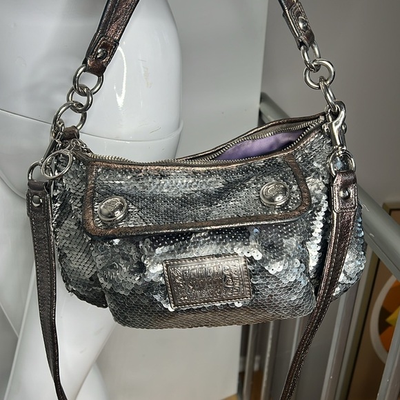 Coach Poppy H-1069 15381 Silver Gray Sequin Shoulder Crossbody Bag - Picture 2 of 16